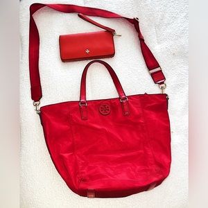 Tory Burch tote with wallet.